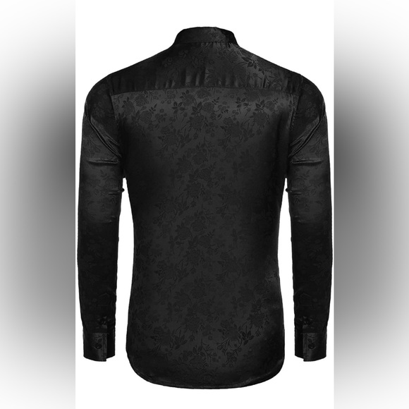 Floral Rose Men's Dress Shirts Prom Wedding Party Button Down Black Shirt - Picture 4 of 5